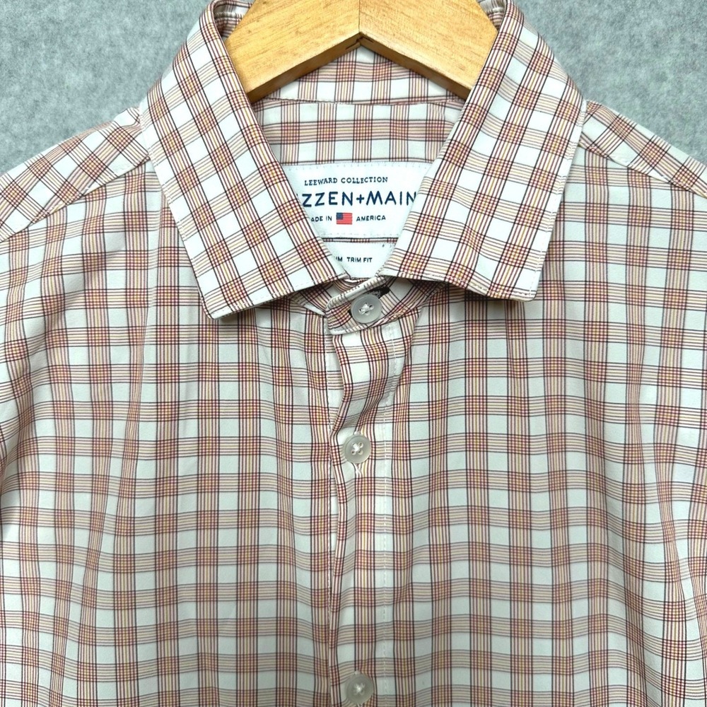 Mizzen+Main Leeward Collection Mens Medium Trim Fit Plaid Dress Shirt Red White